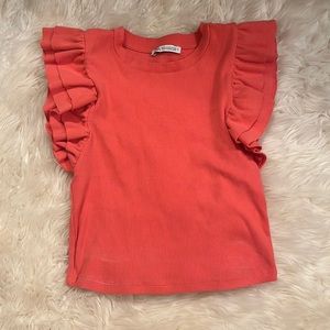 Salmon/peach ruffled zara tank top